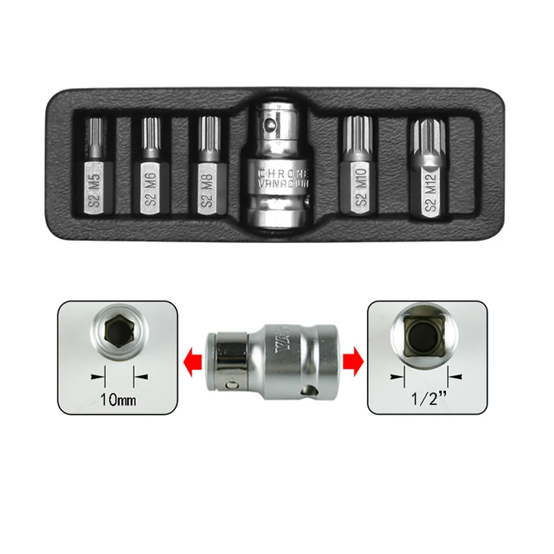 Imagem -04 - Ponteiras em para Chave de Fenda Torx Estria de 12 Pontos 10 mm Haste Hexagonal Ponteira de Impacto m5 m6 m8 M10 M12 com Adaptador de Soquete de Acionamento de 2
