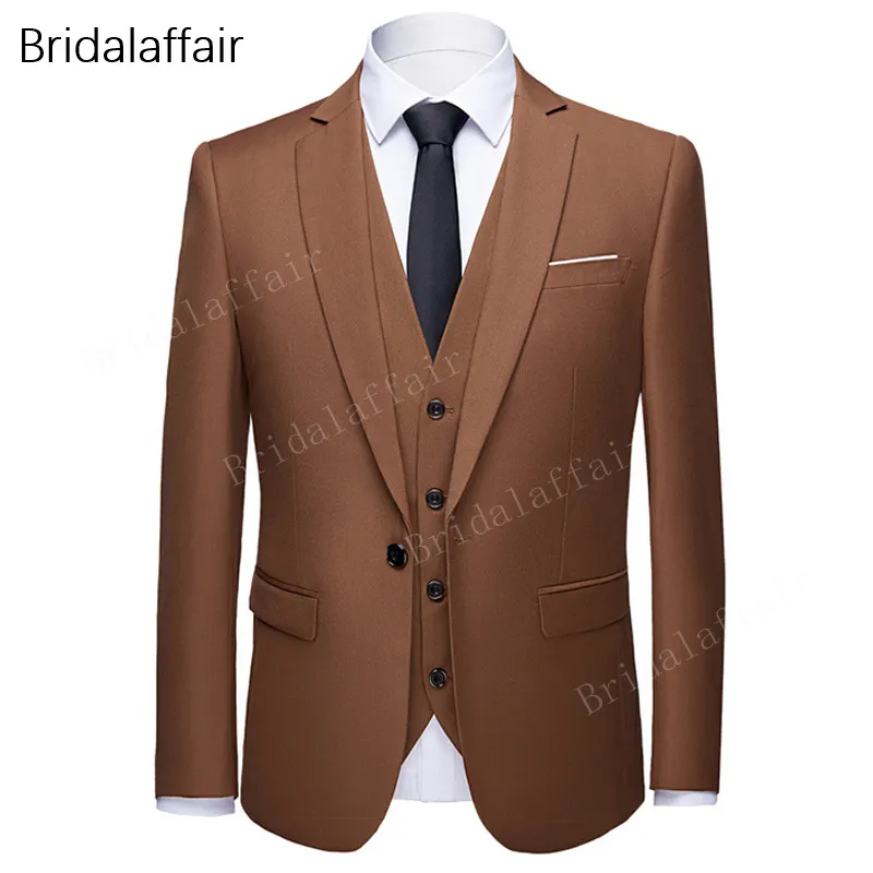 

KUSON Brown Men Suits 2018 Latest Designs Groomsmen Tuxedos Mens Wedding Prom Suits 3 Pieces Work Wear Suit (Jacket+Pants+Vest)