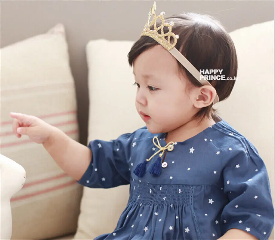 Kids Girl Princess Crown Headband Glitter Felt Vintage Gold Silver Tiara Hairbands Birthday Gift Party Head Accessories Headwear