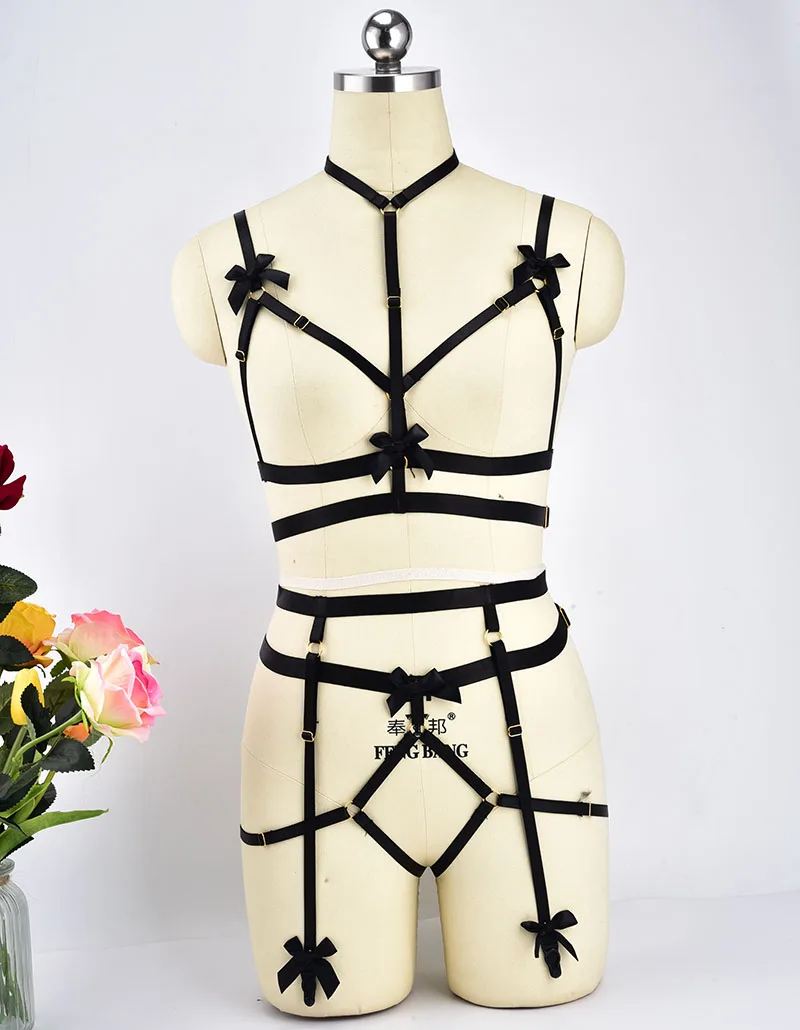 

Womens Sexy Bondage Harness Set Goth Fetish Body Harness Lingerie Exotic Witchy Burlesque Corset Body Cage Tops + Bottom Panties