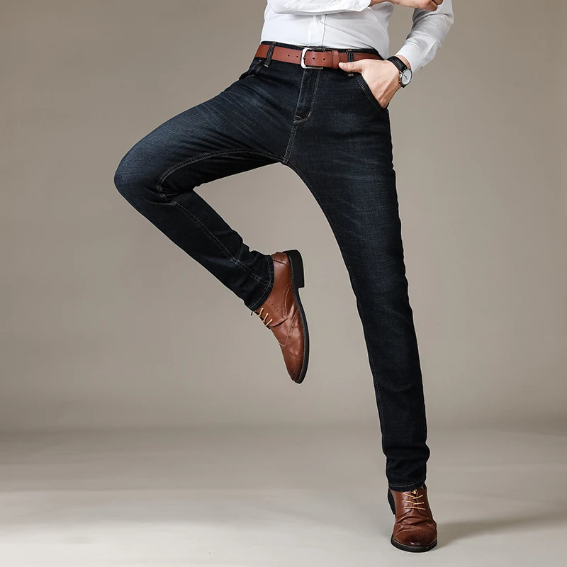 Brother Wang-pantalones vaqueros negros para hombre, Jeans elásticos ajustados de estilo clásico, a la moda, para negocios, nuevos