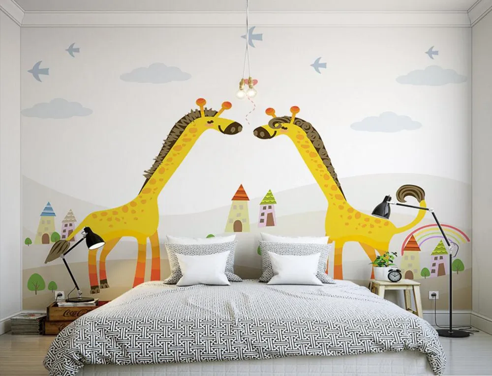 

Custom 3D murals,Giraffe cartoon papel de parede, hotel coffee shop living room sofa TV wall children bedroom wallpaper