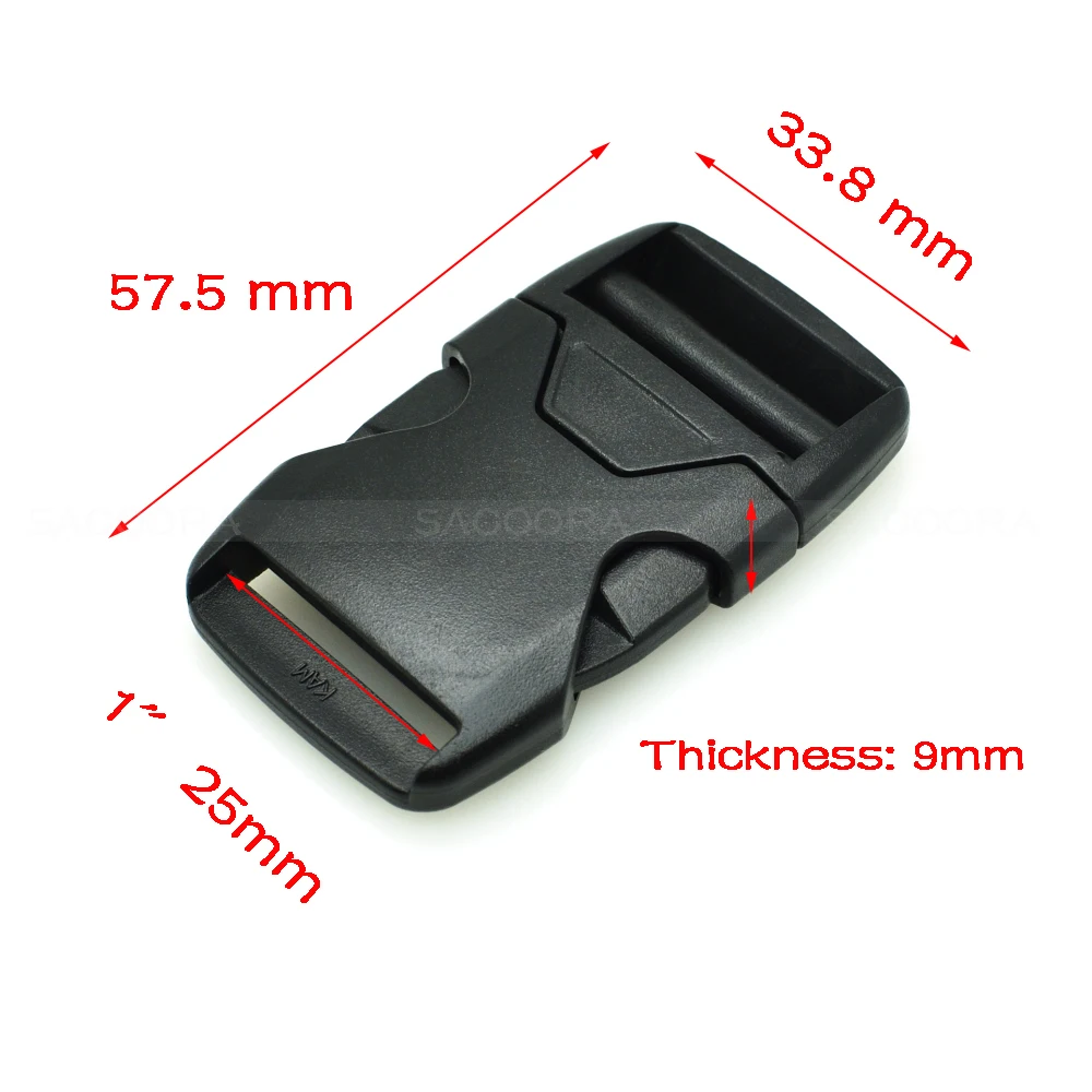 10pcs 20mm 25mm 32mm 38mm 50mm Webbing Plastic Side Release Bump Buckle Belt Buckle for Backpack Straps Luggage Black