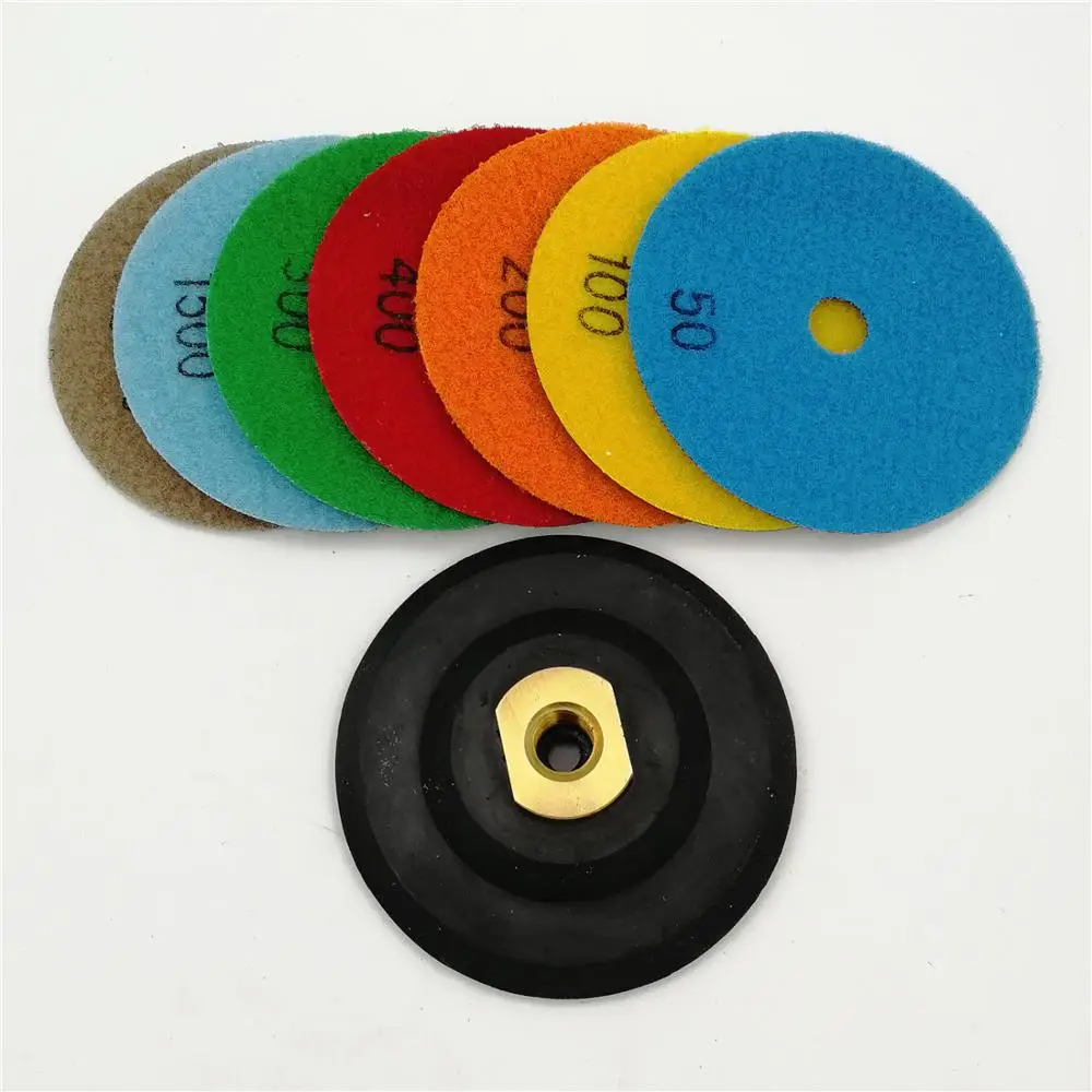 SHDIATOOL 7pcs/set 4 inches Diamond Dry Polishing Pad And 1pc Rubber Backer Pad 100mm Sanding Disc Polishing Granite Marble Disk