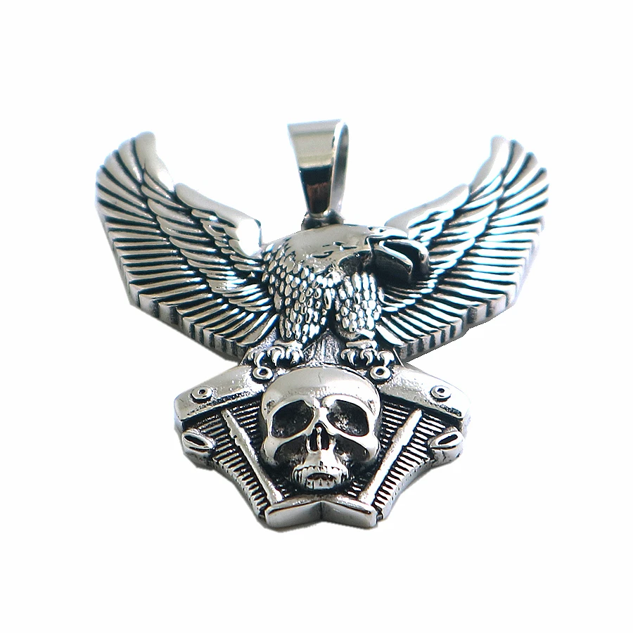 Men 316L Stainless Steel Biker Skull Eagle Engine Pendant