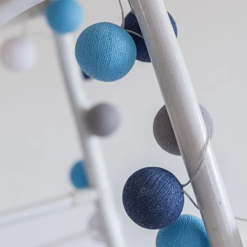 Sailor Blue Tone Cotton Ball String Lights para meninos, quarto, cafeteria, café, Fairy Lamp, presente