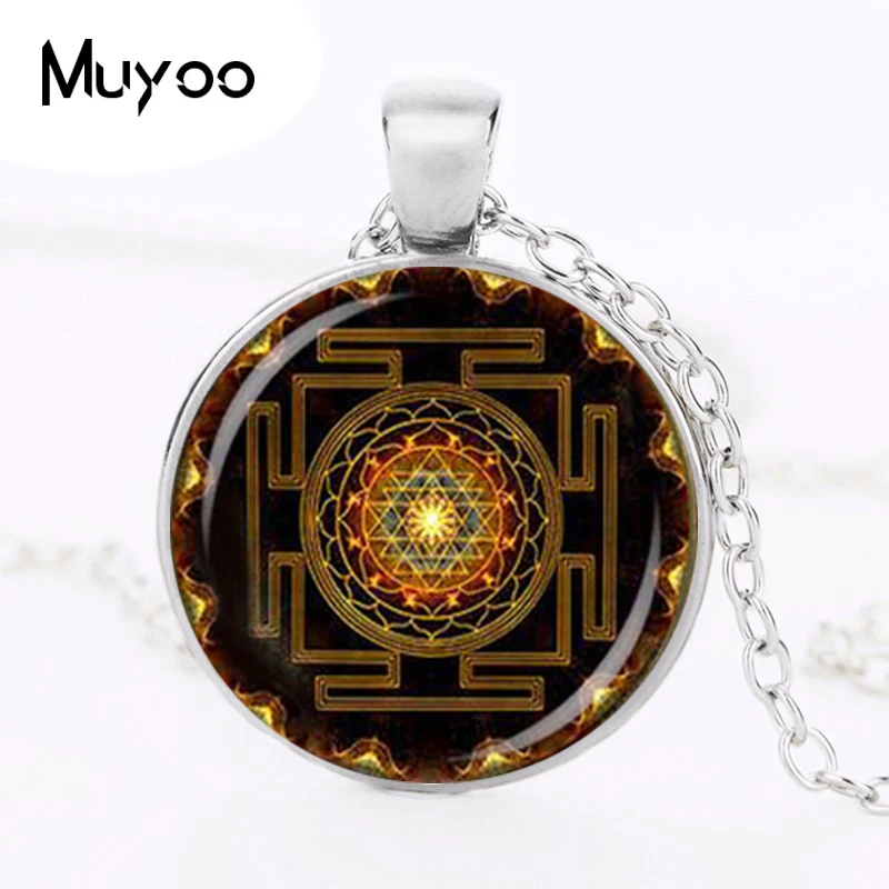 Steampunk Sri yantra mandala Glass Dome Pendant Necklace DIY Handmade Fashion Buddhist Sacred Geometry Jewelry Charm Trendy HZ1