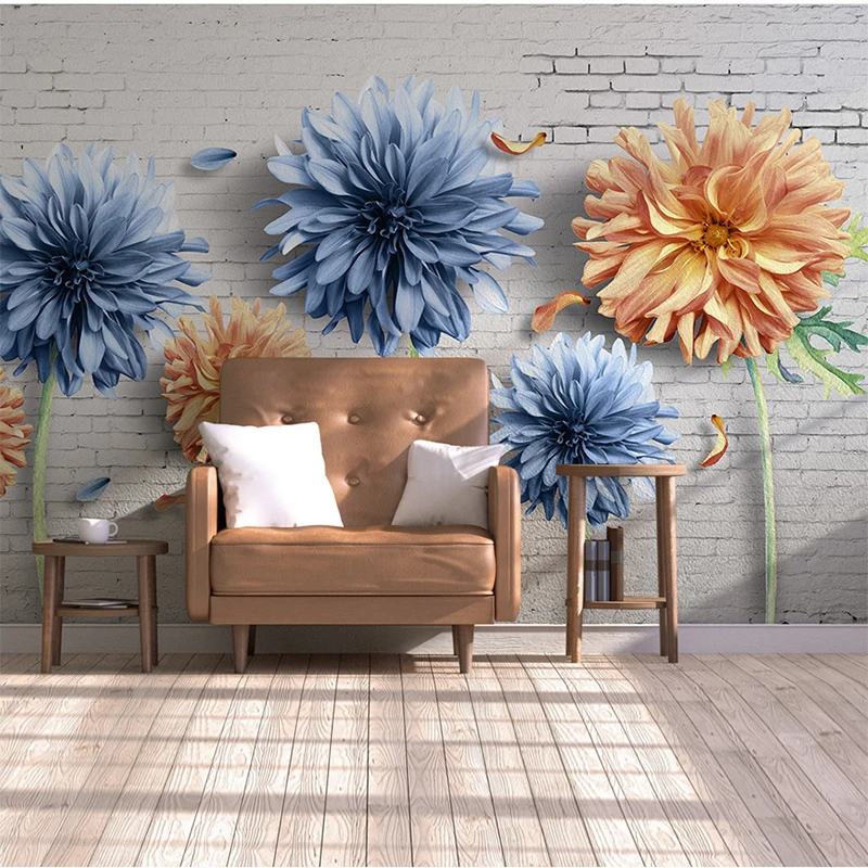 

Modern Minimalist 3D Wall Cloth Chrysanthemum Brick Wall Mural Living Room Sofa Retro TV Background Wall Decoration Wall Paper