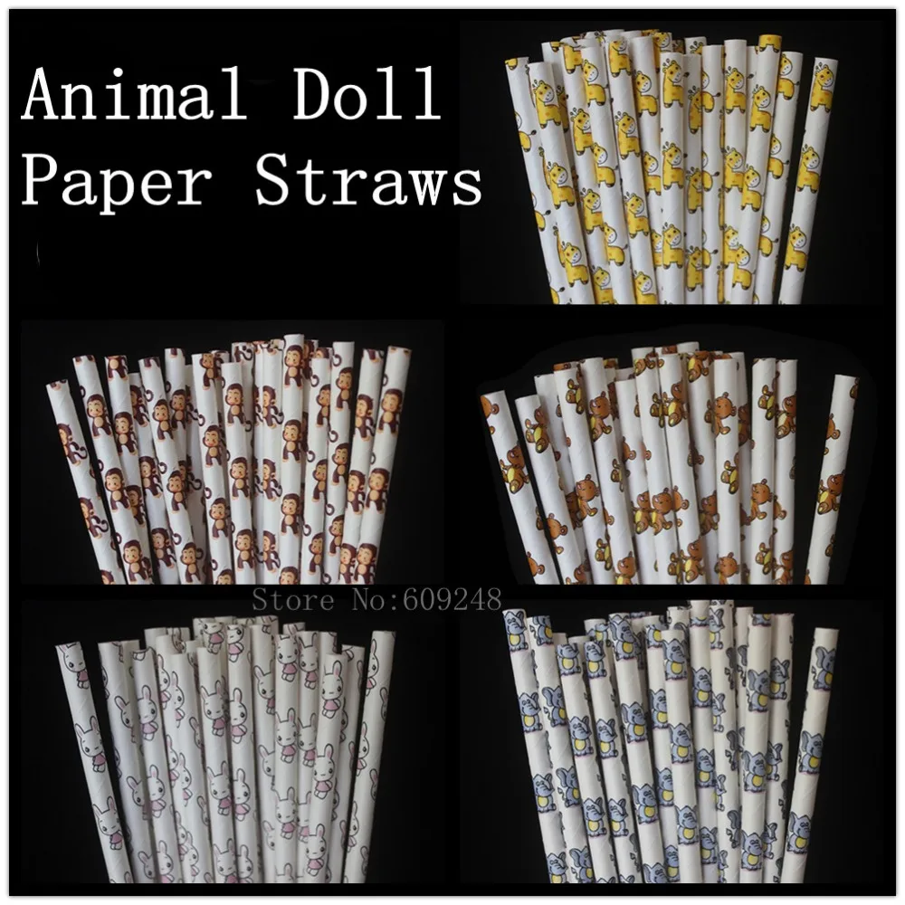 

Fast DHL 1000 pcs Toy Doll Animal Print Paper Straws Bulk,Bear Horse Elephant Monkey Rabbit Patterned,Kids Birthday Baby Shower