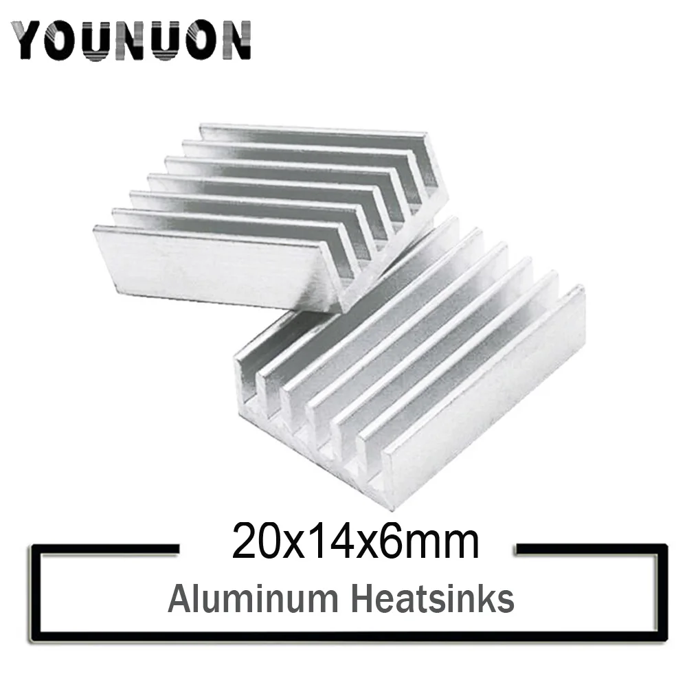 50Pcs YOUNUON Aluminium 20x14x6mm Heat Sink Radiator Fin Heatsink Silver Tone comes with 3M Tape
