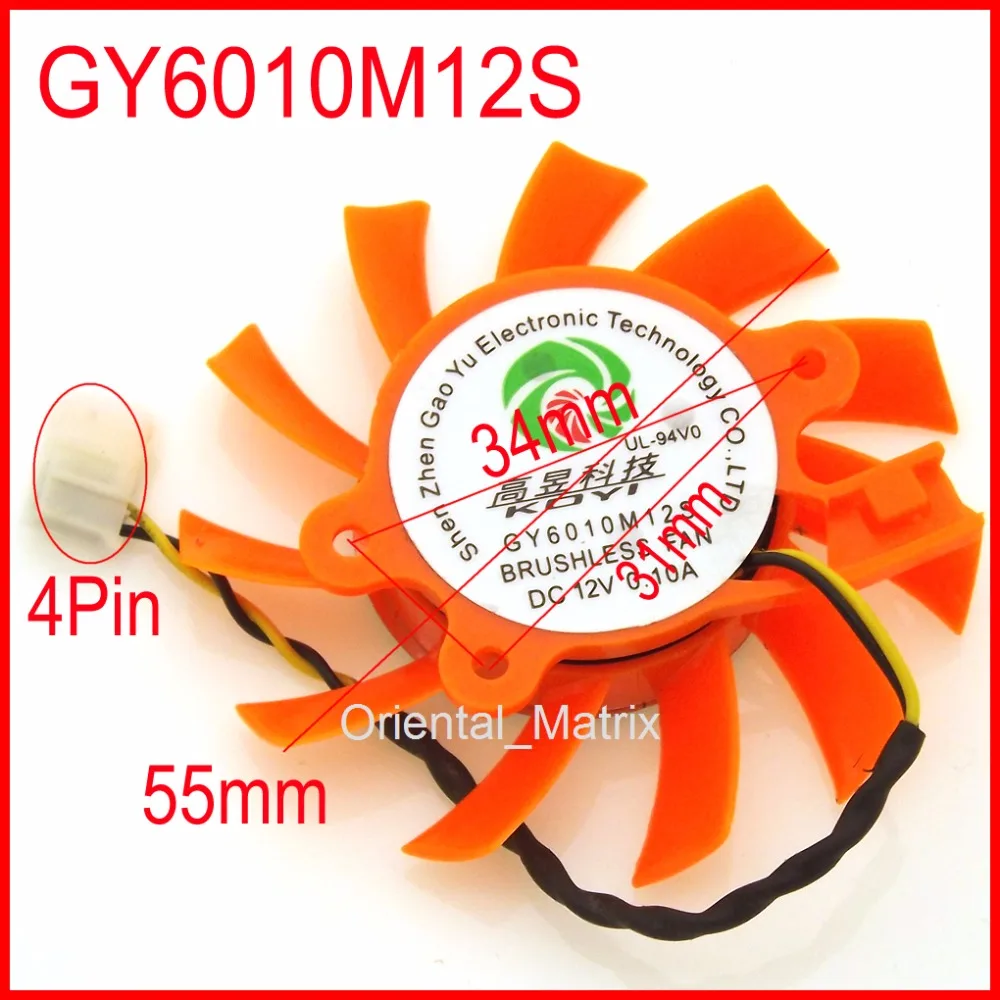 GY6010M12S 12V 0.10A 55mm 34x31x13mm 2Wires 4Pin For ZOTAC GT210 GT220 GT240 GT430 Graphics Card Cooling Fan