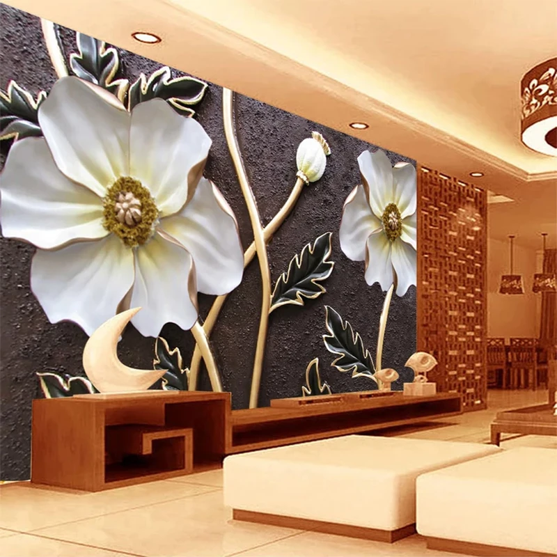 

Large Mural Retro Embossed Big Flowers Photo Wallpapers For Living Room Bedroom Wall Decoration Wall Covering Papel De Parede 3D