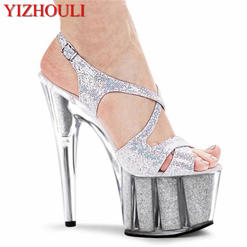 

15cm colorful sexy high-heeled shoes crystal sandals shoes 6 inch stiletto high heels Clear Platforms Silver Glitter sexy Sandal