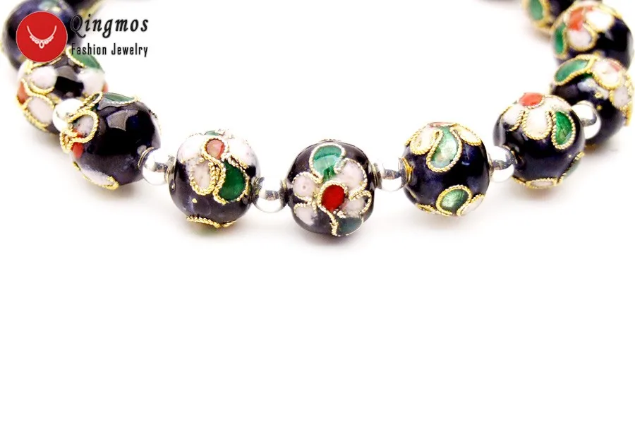 Qingmos Fashion Cloisonne Bracelet for Women with 10mm Round Black Cloisonne Beads Bracelet Jewelry 7.5'' China Feature bra470