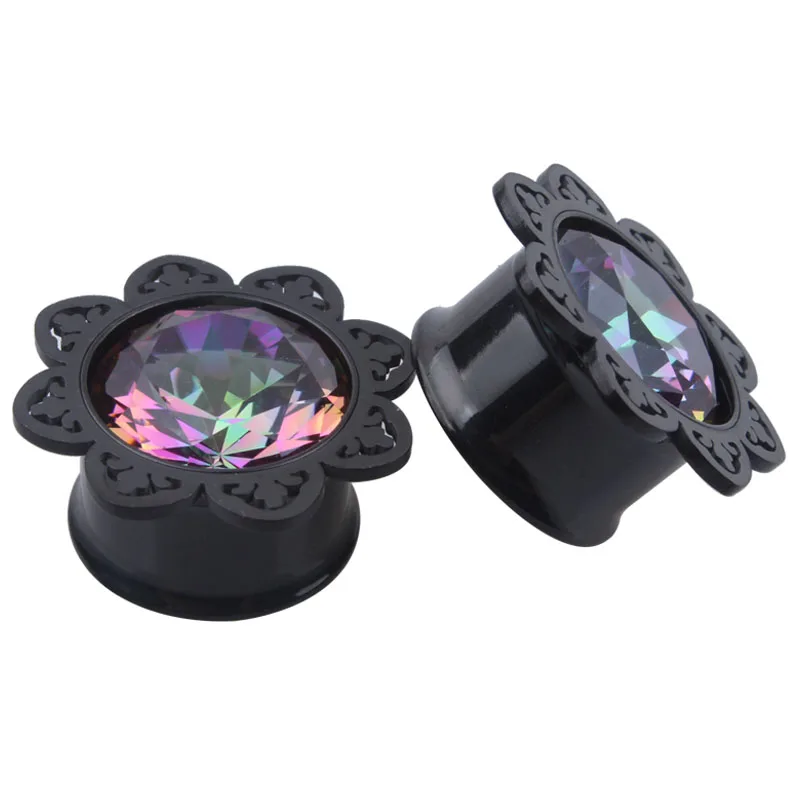 Wholesale New Product A Pair Acrylic Black Flower Design Ear Plug Tunnel Jewelry Body Piercing 8-16mm Choose