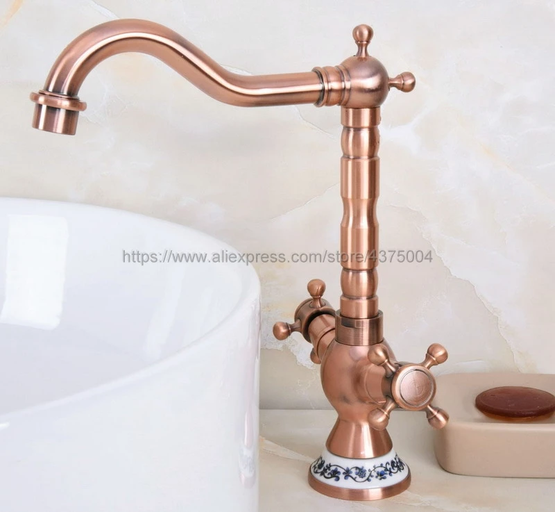 

Antique Red Copper bathroom Faucet Sink hot and cold water Tap bath Basin Sink Mixer Double Handle Nnf613