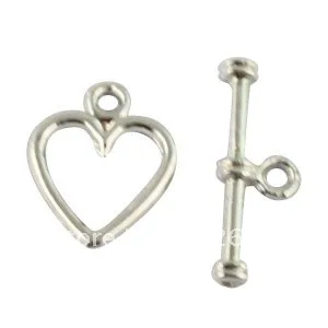 60Sets Silver Plate Open Heart toggle clasps A1178SP