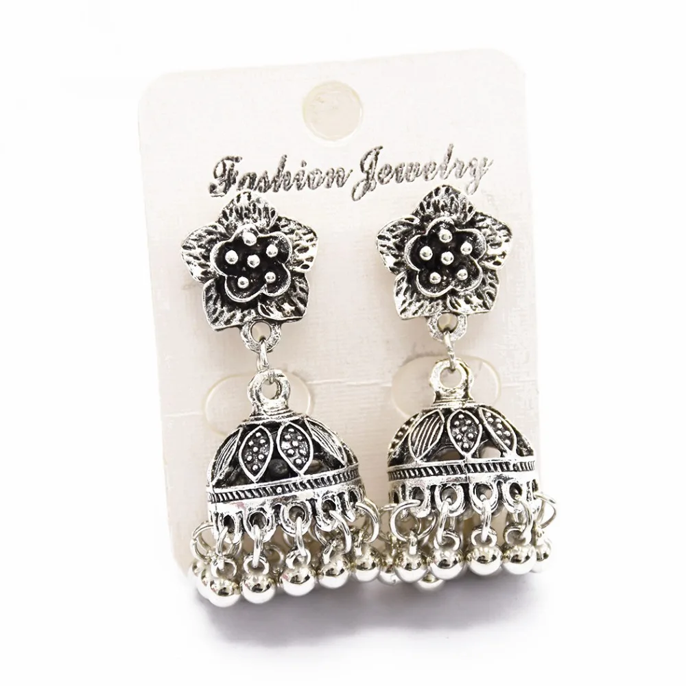 Indian Turkish Vintage Metal Drop Earrings Carved Flower Party Egypt Jhumka Earring Gypsy Thailand Mexican Party  Jewelry