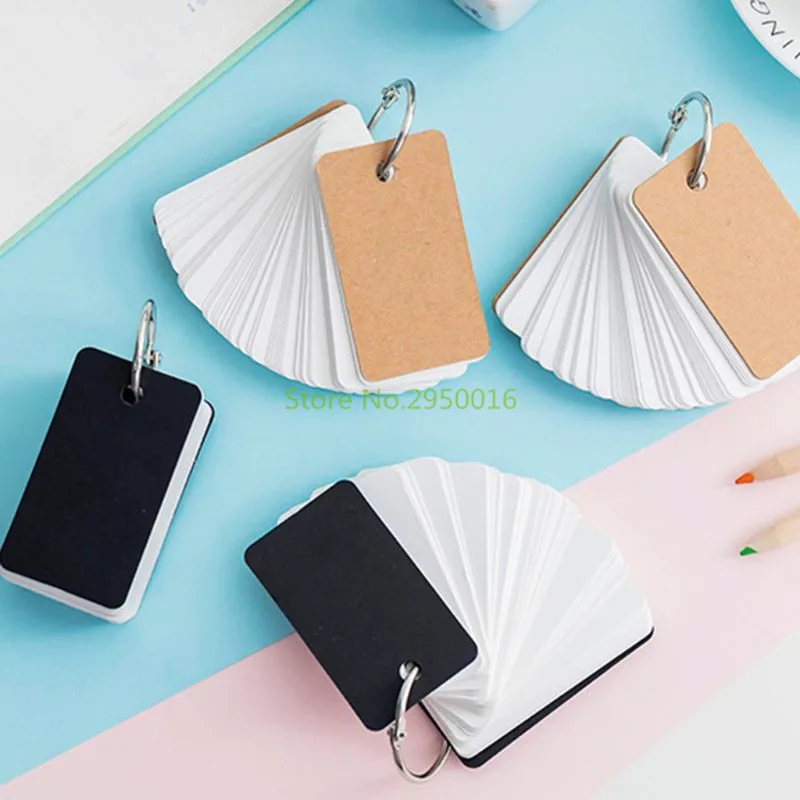 

Simple DIY Index Cardboard Cover Blank Paper Card Memo Pad Bookmark Binder Rings Memo Notes School Office Supplies