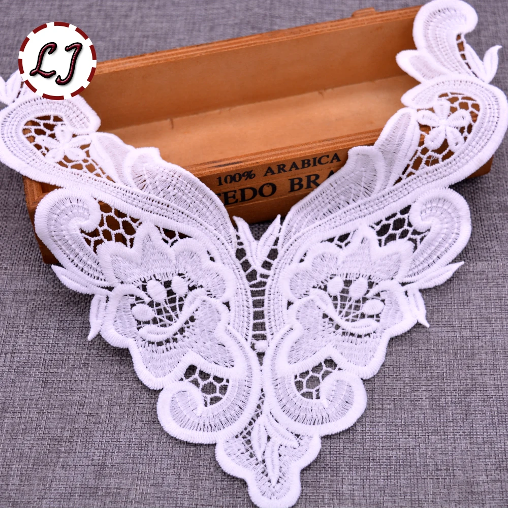 High quality white Fabric Flower Venise Lace Sewing Applique Craft U-soluble lace collar Ladies clothing decoration accessories