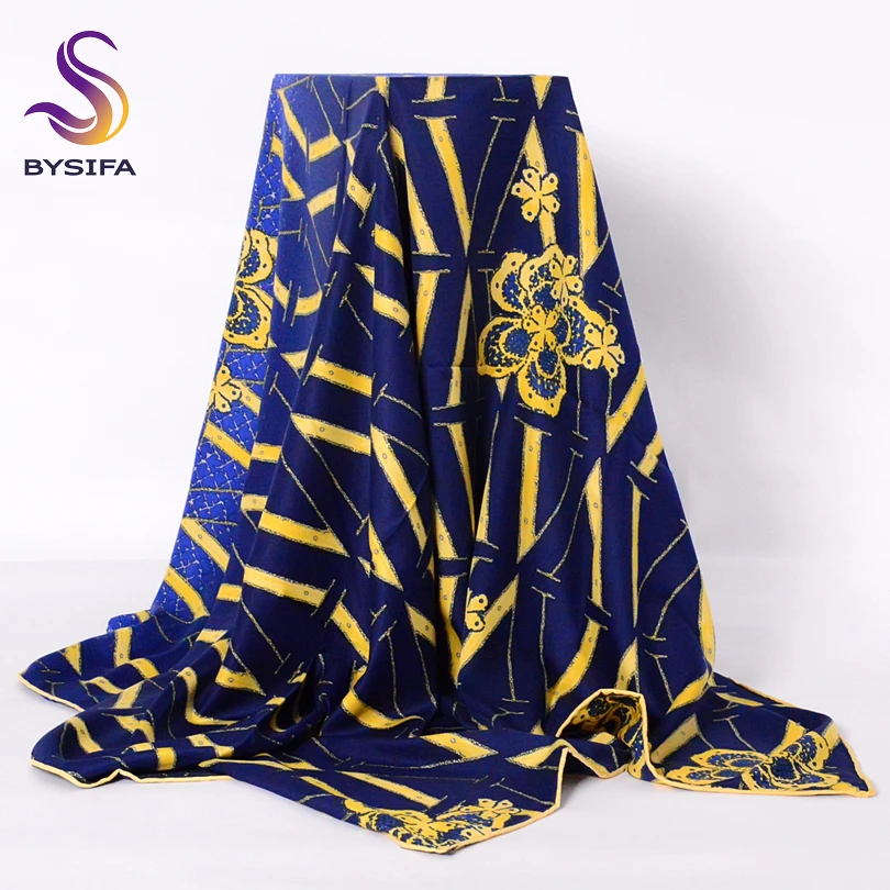 [BYSIFA] Brand Ladies Silk Scarf Shawl 2017 New Top Grade Women Large Twill Square Scarves Wraps 140*140cm Muslim Head Scarf