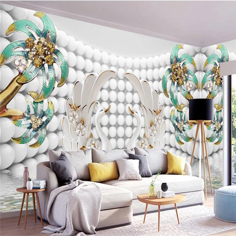 

wellyu New 3D Coco Swan jewelry background wall custom large mural green wallpaper papel de parede para quarto