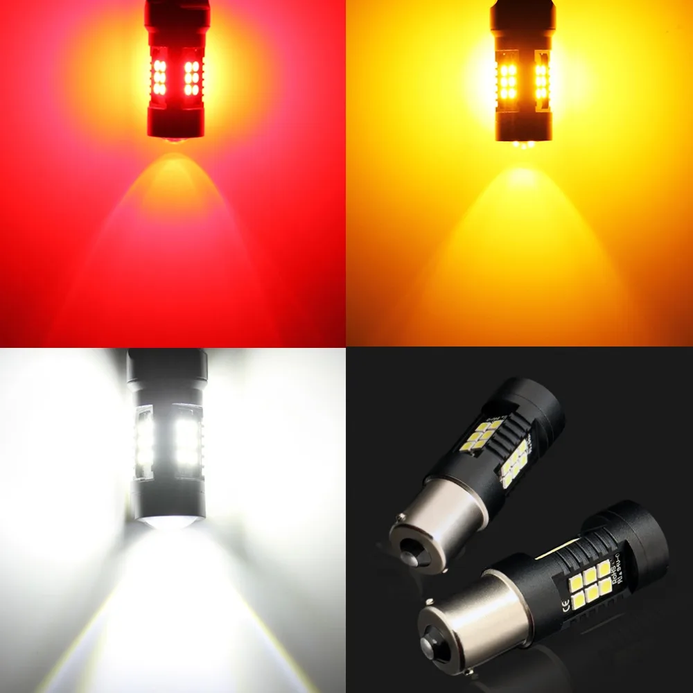 2Pcs P21W Led Bulb 1156 BA15S Leds 21 3030SMD Auto Light Bulbs Reverse Lamp White Yellow Amber Red R5W 12V Car Turn Signal Light
