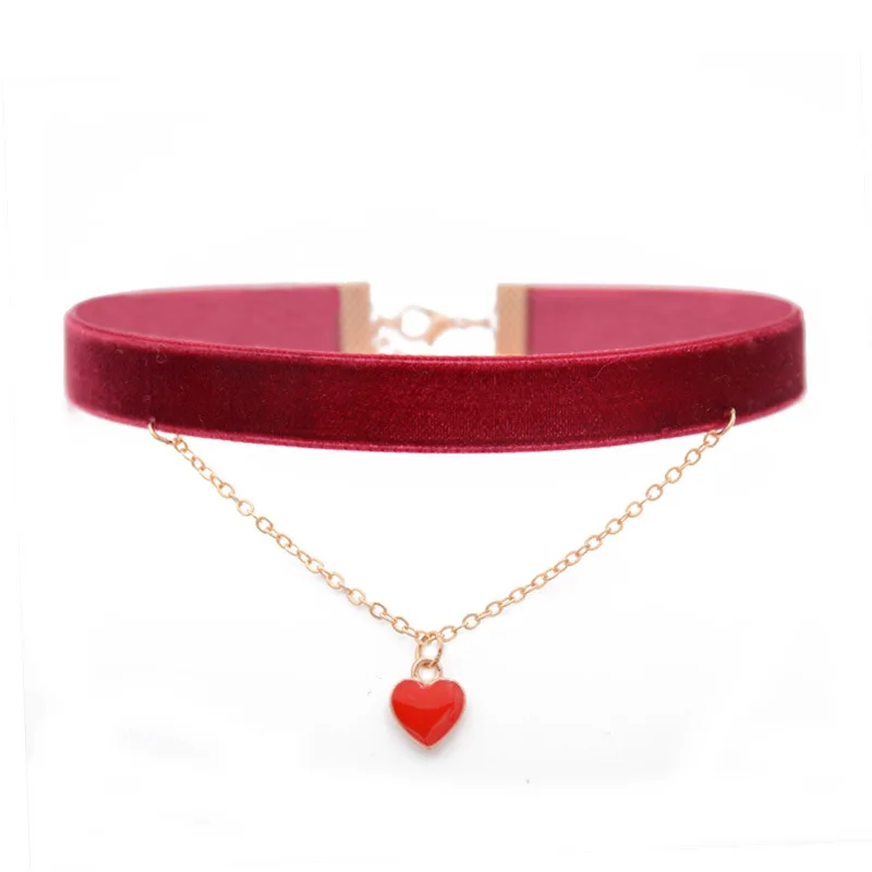 Green Black Red Korean Cute Multi Layer Heart Chains Lace Chokers Necklaces for Women Velvet Choker Necklace Bohemia image 2