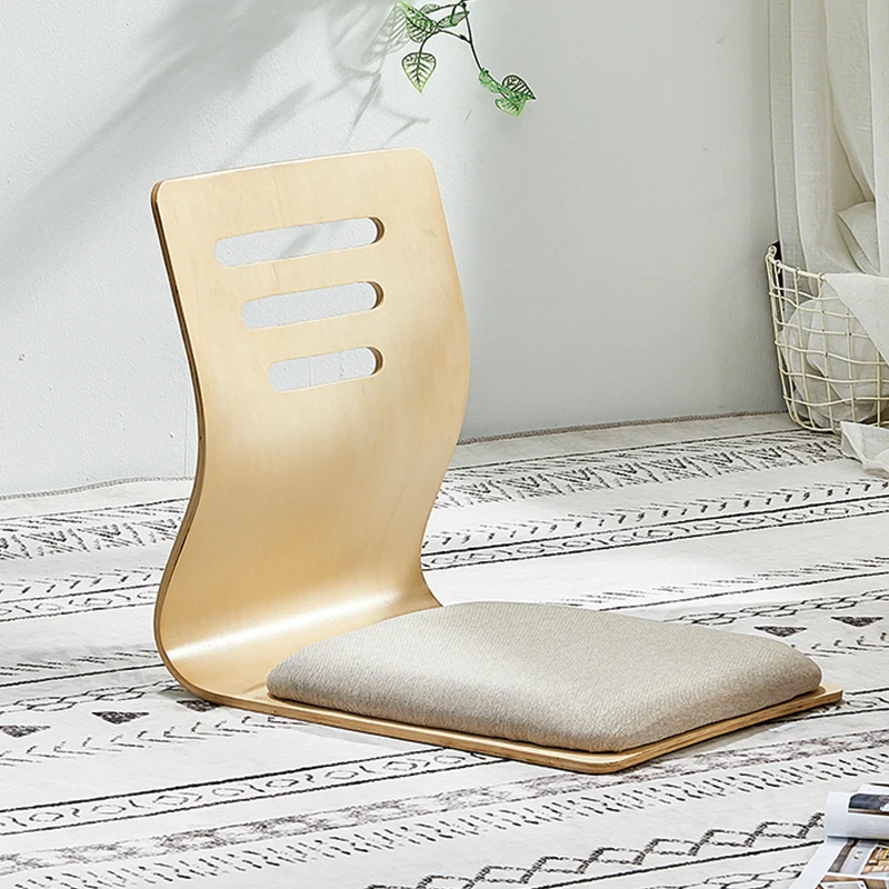 4pcs/lot Floor Seating Living Room Furniture Natural Finis Beige Cushion Japanese Style Tatami Zaisu Legless Floor Chair Wooden