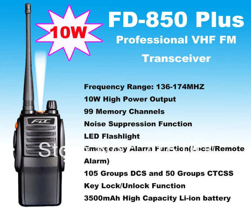 

10W High Output Power FD-850 Plus Walkie Talkie 10Watt VHF 136-174MHz Professional FM Transceiver