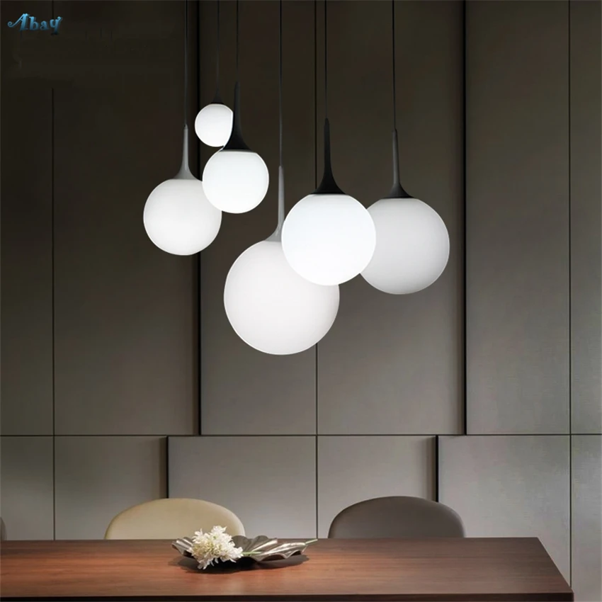 

Danish Modern White Ball Lunar Pendant Lights Kitchen Dining Room Restaurant Glass Shade Bar Desk Bedroom Hanging Lamps Fixtures