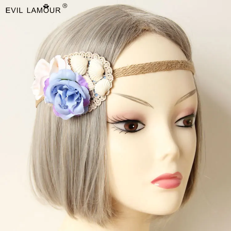 Princess sweet lolita Hairbands Bohemia beach holiday must-have shells headdress flower straw rope hair band FD - 55