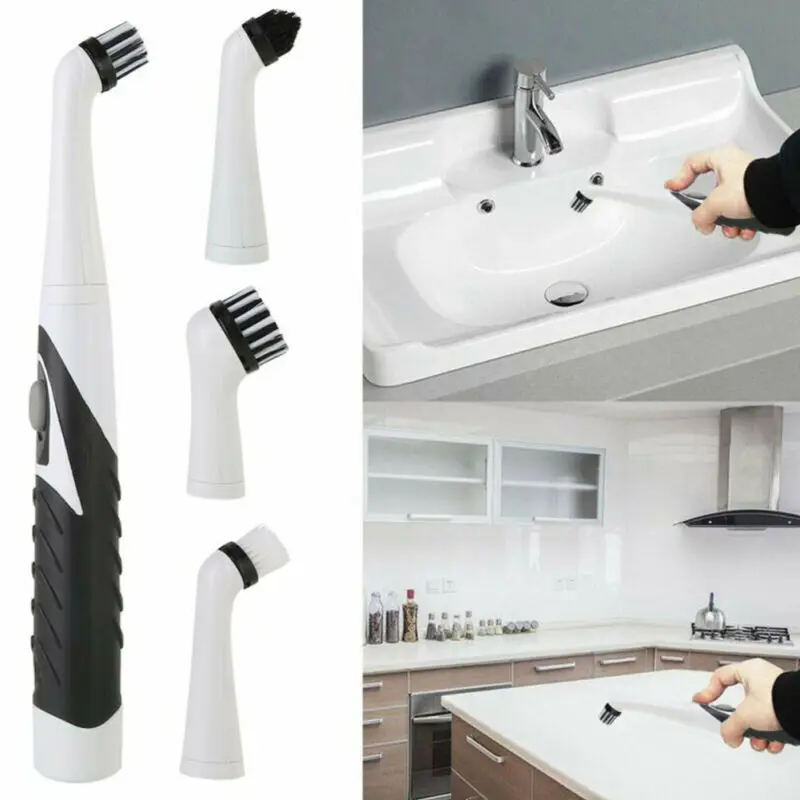 Multifunction Electric Sonic Scrubber Super Cleaning Brush Household Cleaner Brush 4 Brush Heads NEW