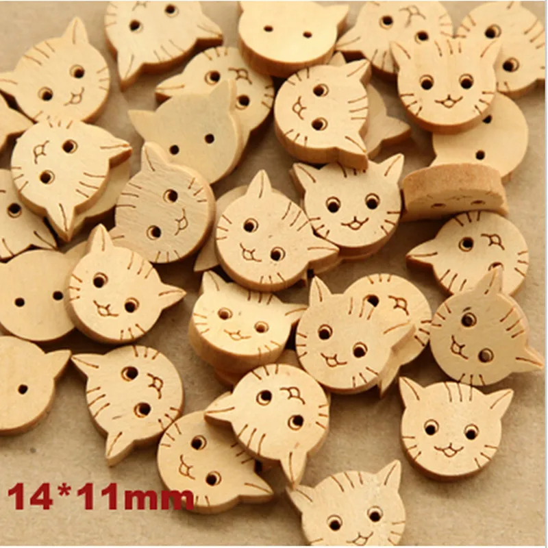 11*14MM  Little Cat Fashion Wood Buttons Children Garment Accessories Jewelry Beads   7NK53