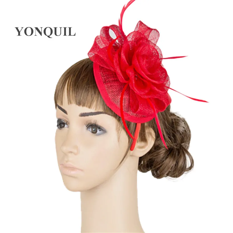 Sinamay Base Fascinator Headwear Church Wedding Feather Accessories Millinery Cocktail Hats High Quality Multiple Colors MYQ029