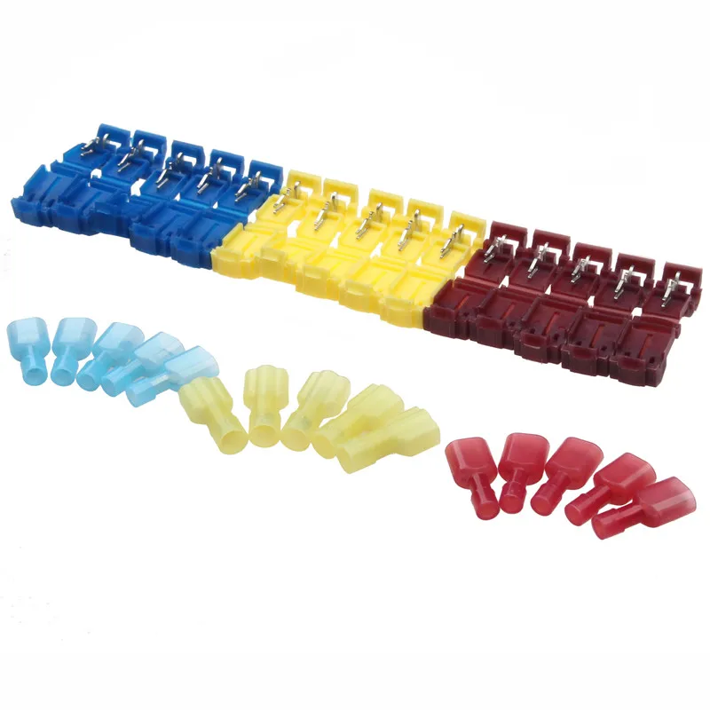 30Pcs Scotch Lock Quick Splice Terminals Combo T-Tap/Male Red Blue Yellow  Insulated Wire Connectors 22-10 AWG