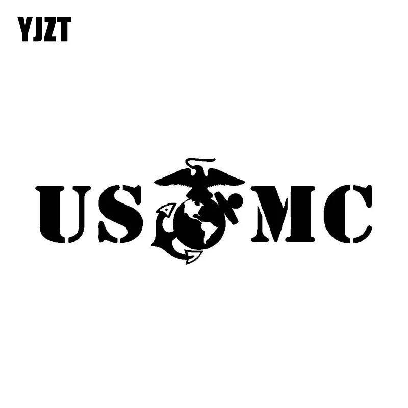 YJZT 15.6CM*4.9CM USMC Vinyl Decal Military Emblem Car Sticker Black/Silver C3-0079