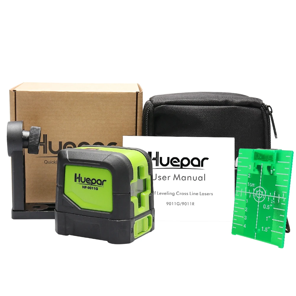 Huepar Green Laser Level DIY - Cross Line Laser Self-Leveling 9011G Bright Green Beam Laser Horizontal and Vertical Lines Laser