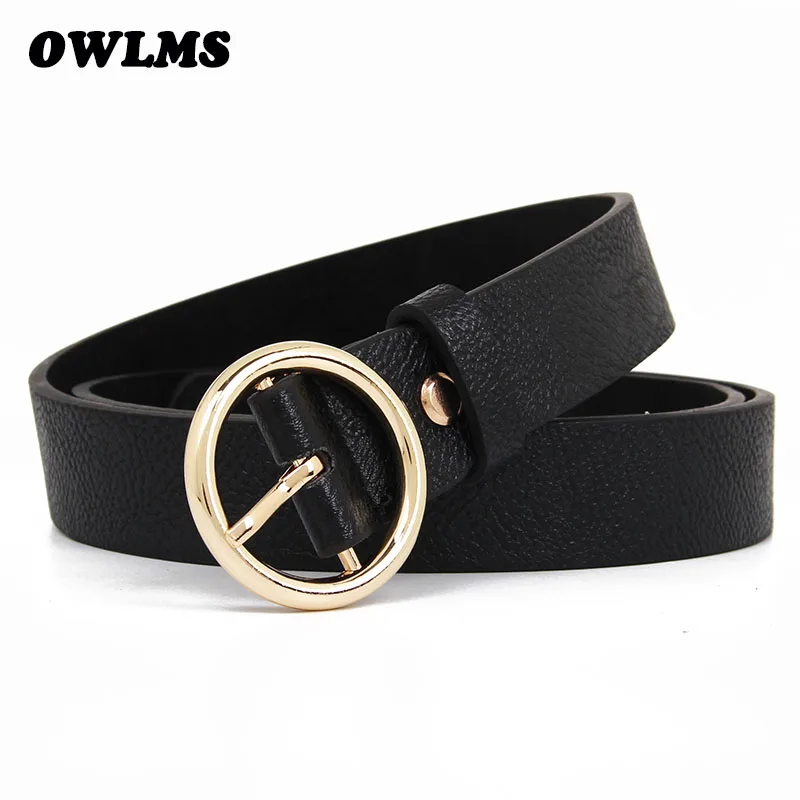 

New Design Gold Pin Buckle Strap Belt HOT Black Soft Leather Belts Thin 2.6cm Wide Jean Waistband Student Cintos For Women Party