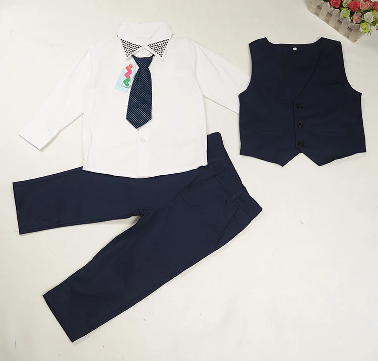 Gentleman Baby Boy Clothes Wedding Costume infant Children Kids Vest+Shirt+Pant+Tie 3pcs suit 2-6Year/Autumn Baby Outfit BC1301