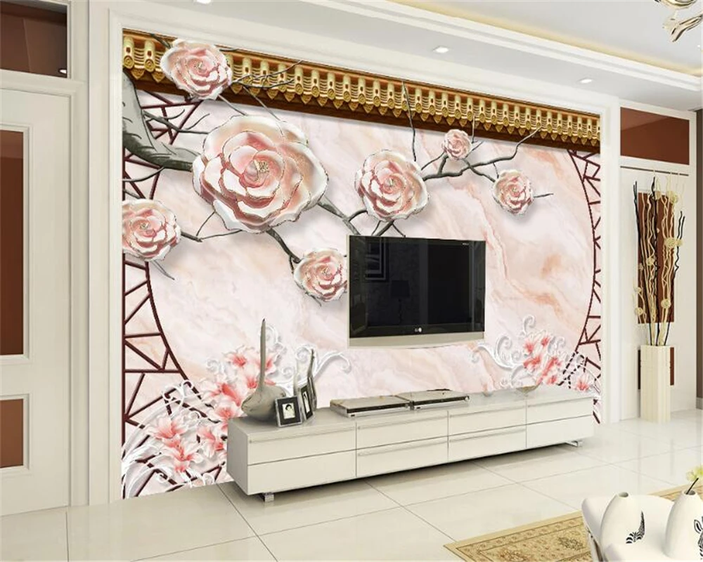 

Beibehang 3D Wallpaper Marble Pattern Plum Wall Backdrop Wall Living Room Bedroom TV Background Wallpaper mural papel de parede