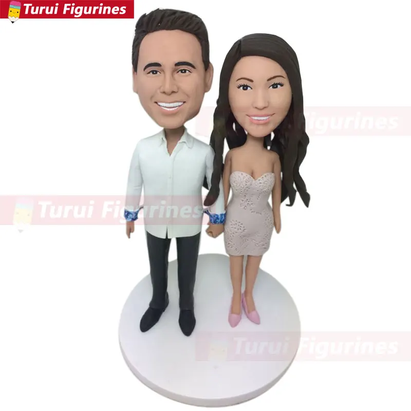 Personalized Wedding Cake Topper Wedding Bobble Head Clay Wedding Figurine Groom Bride Cake Topper Wedding Gifts Boyfriend Girlf