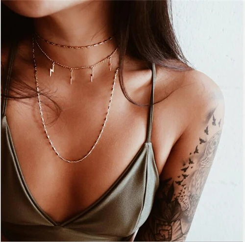 Vintage Punk Multi Layer Mond Sterne Herzen Streifen Simulierte Perle Halsketten Anhänger für Frauen Böhmischen Zubehör Geschenk – Detail 23
