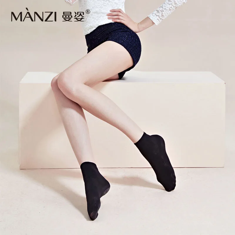 MANZI-Short Velvet Socks for Women, Soft and Breathable, Fashion and Practical Silk Nylon Socks, 100D, 12Pairs per Lot, MZ32011