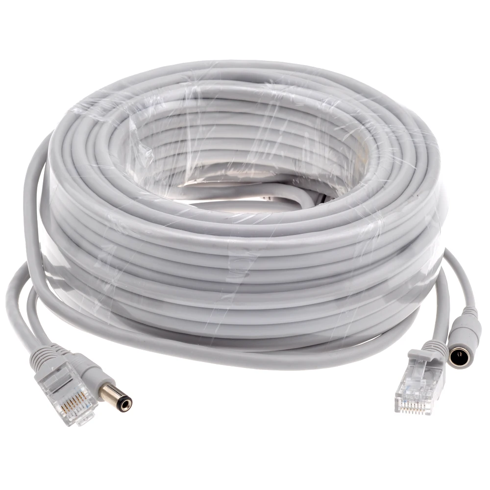 SUCAM 5M/10M/15M/20M/30M Ethernet Cable CAT5/CAT-5e RJ45 + DC Power Gray Cables for IP Network Camera NVR CCTV System