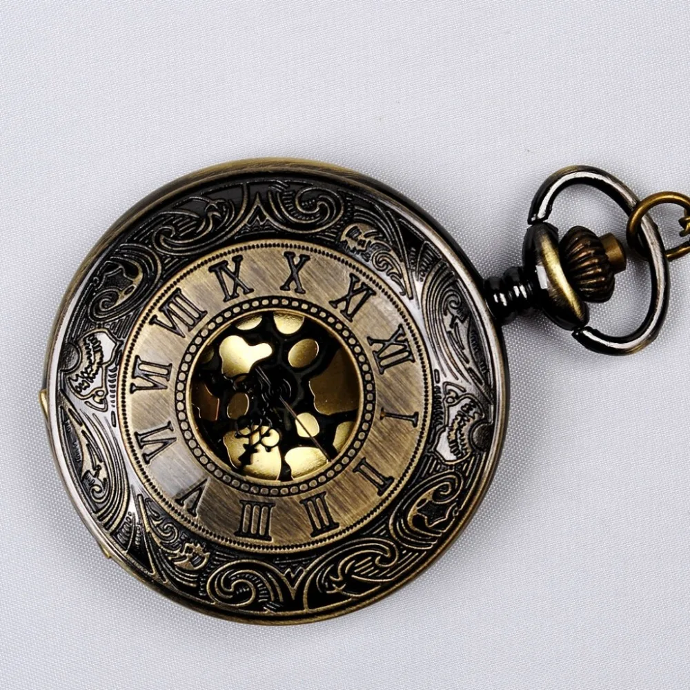 

8046 Rome Hollow Gold Plated Pedant Watch Bronze Chain Retro Men Women Casual Pocket Watch Hot Sell Fashion Fob Watch Gift