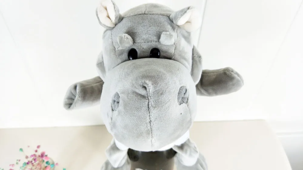 Marionnette à main en peluche pour enfants, gros hippopotame gris