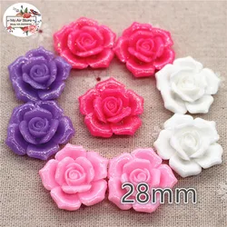 10pcs 28mm Mixed Color shiny flower resin flatback cabochon DIY jewelry/phone decoration craft