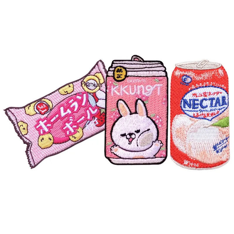 Cute fashion drinks candy sticker embroidery cloth paste clothing patch hole DIY accessories stick on patch for kids clothes