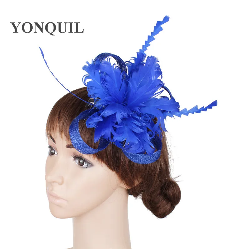 

Women Sinamay Fascinator Wedding Hair Accessories Cocktail Party Hats Feather Flower With Hair Clip Ladies Marry Party Headdress